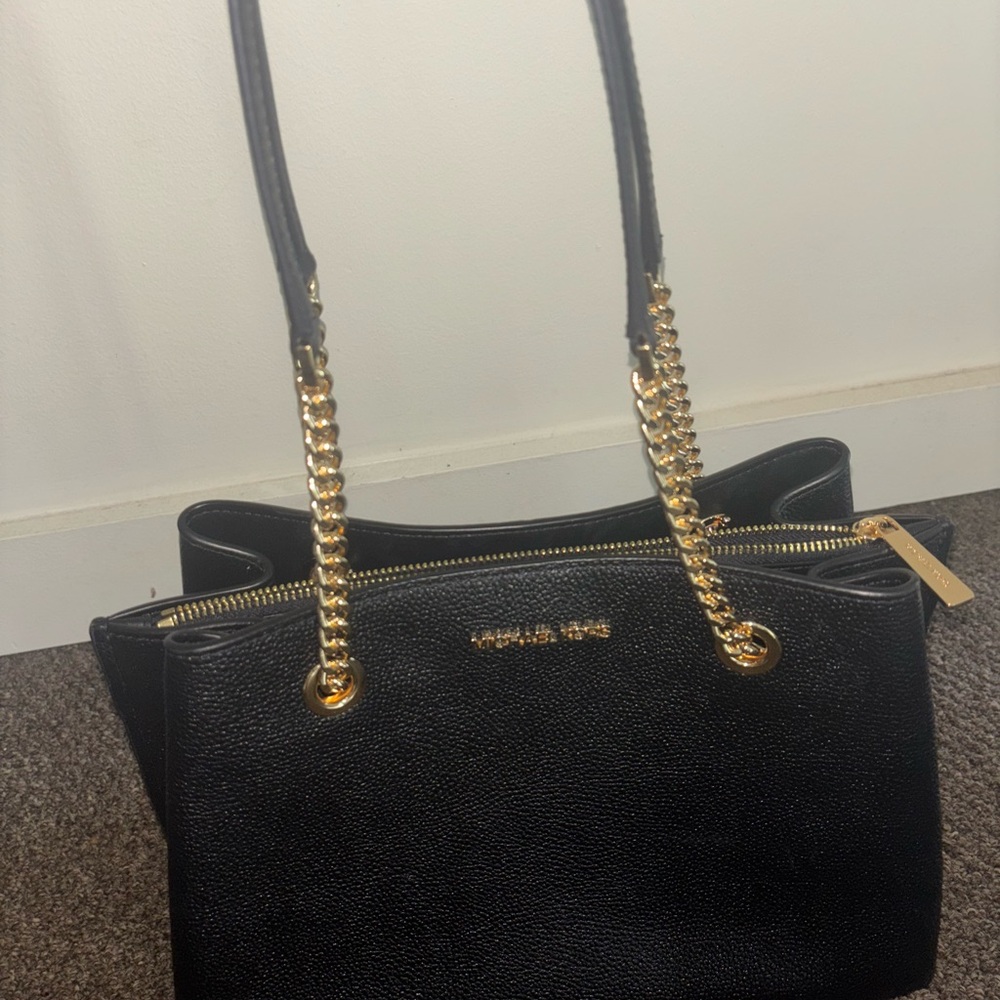 Michael Kors Black and Gold Shoulder Bag with Chain Straps